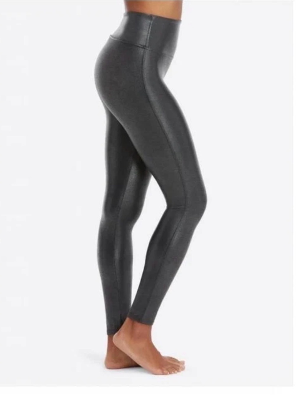 SPANX Faux Leather Shine Leggings Pants 20186R Rare Pebbled Gray Black Medium